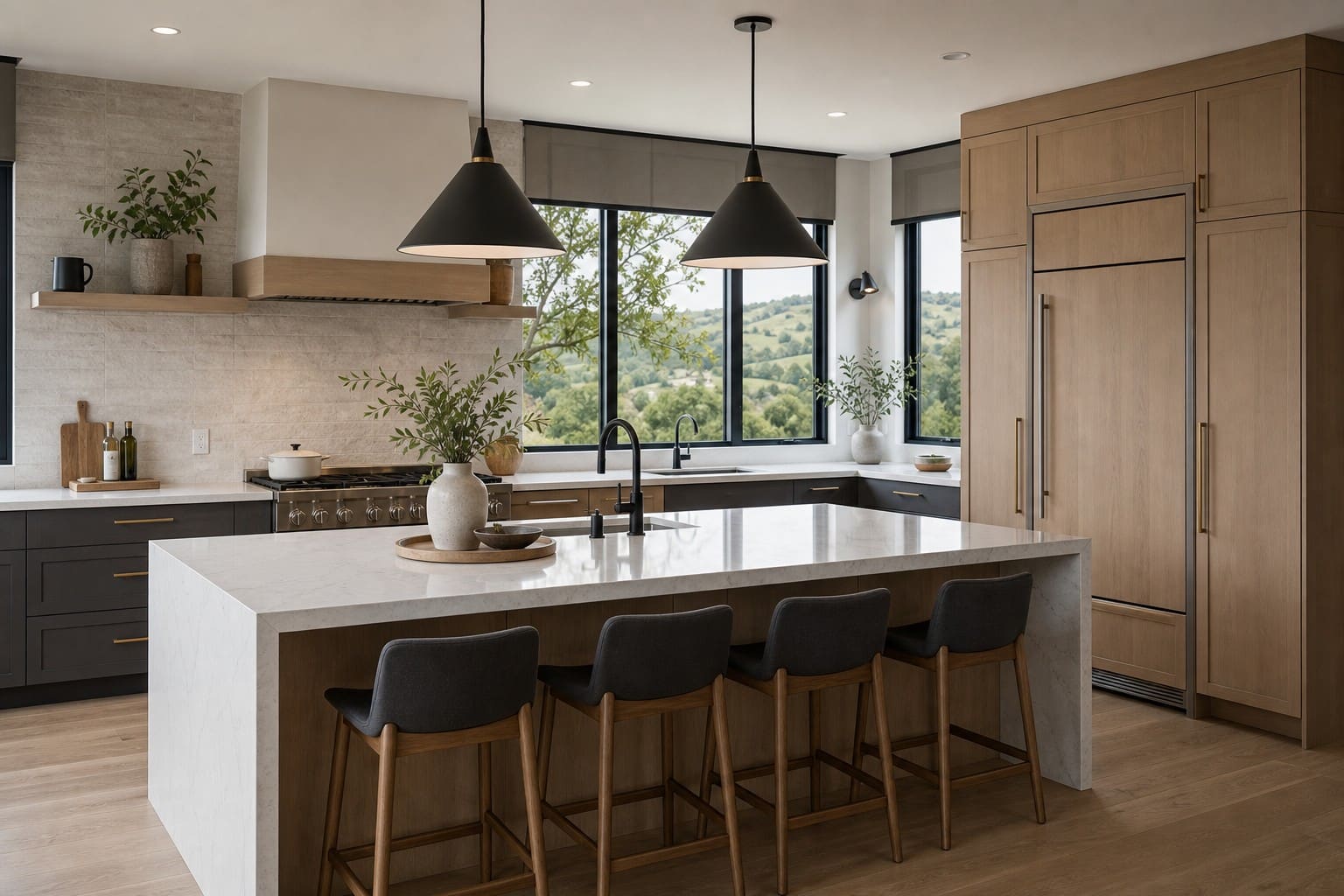 High-end Dublin kitchen with built-in Sub-Zero refrigeration and a Wolf range
